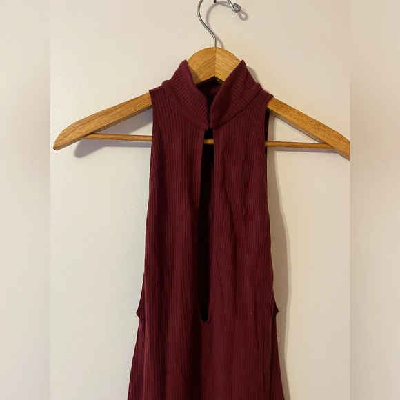 Reformation XS Womens Red Ribbed Knit High Neck Dress - Picture 3 of 8